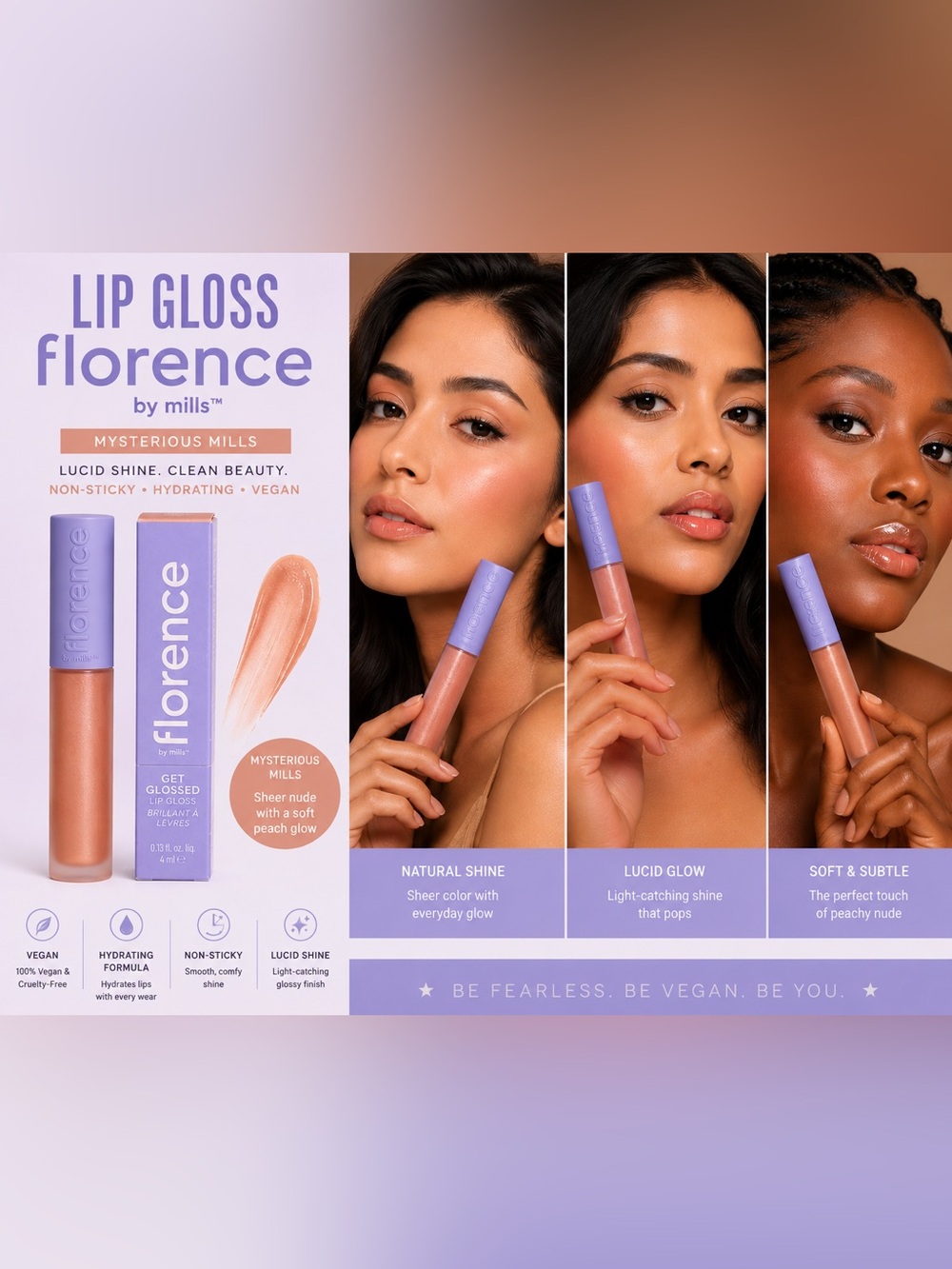 Florence By Nills Lip Gloss - Mysterious Mills Sheer Nude Peach